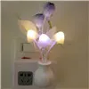 US Plug Night Light Flower Sensor Control Decoration LED 220V 0.5W Wall Lamp Glow Luminous Home Decor Purple