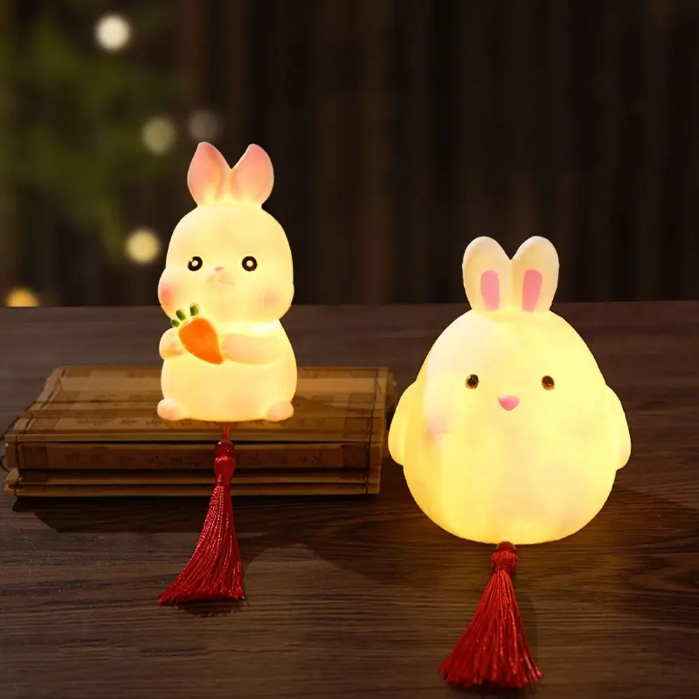 Cartoon Chinese Rabbit Lantern Traditional Blessing LED Lantern Toys Handmade Portable Handheld Lamp Family Activity