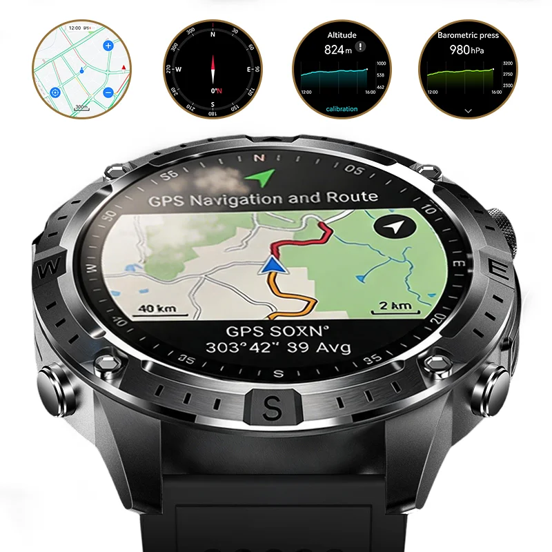 2026 neue Outdoor-Leader-Smartwatch für Herren mit GPS, 1,43 Zoll AMOLED HD, Bluetooth-Anruffunktion, Kompass, Taschenlampe, 3ATM wasserdicht, Fitness-Smartwatch, 2G-Speicher, weltweit kompatibel,