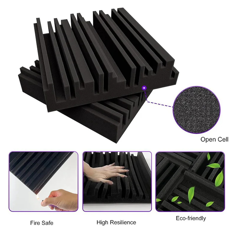 

ABHT-24Pcs Self-Adhesive Acoustic Foam Panels,12 X 12 X 2 Inches Sound Absorbing Foam,Recording Studio Sound Proof Foam Black