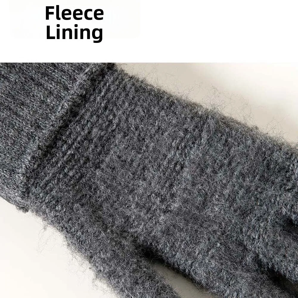Leather Patch Touchscreen Gloves Knitted Wool Elastic Cuff Winter Knit Mittens Thick Lining High Quality Woolen Warm Gloves