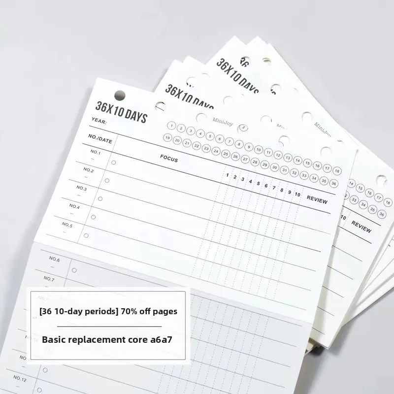 A6A7 Tri-Fold 36×10 Days Habit Tracker Loose Leaf Paper Yearly Progress Checklist Refill Fo Planner Self Discipline Stationery