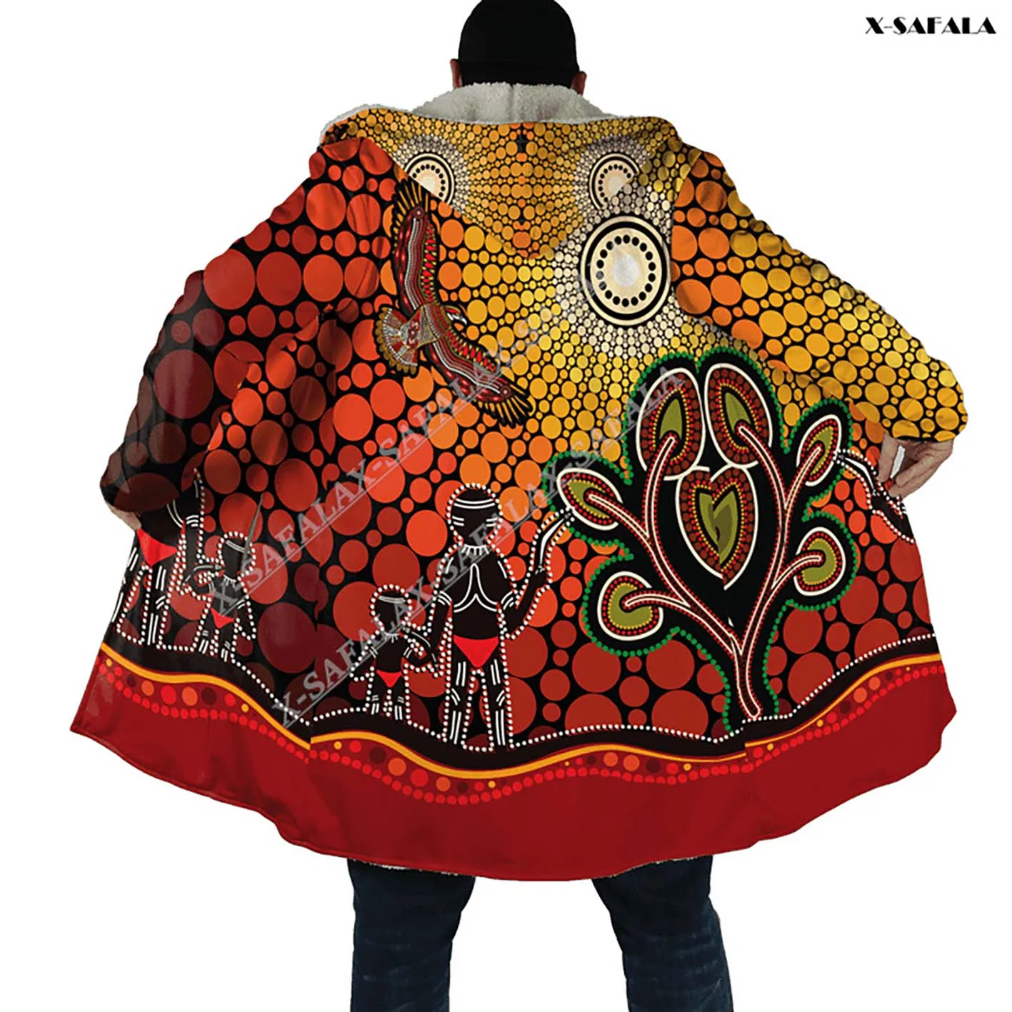 

Australia Aboriginal Naidoc Week Eagle 3D Printed Hoodie Long Duffle Topcoat Hooded Blanket Cloak Thicker Pullovers Overcoat