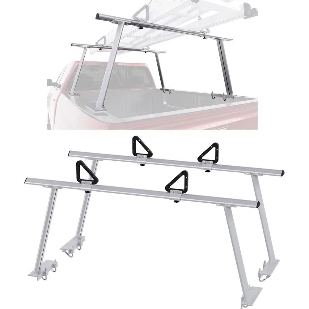 66 Heavy-Duty Truck Ladder Rack for Full-Size and Compact Trucks - Contractor-Grade, 800 lbs Capacity, Silver Finish