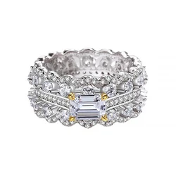 Luomansi Super Flash 1CT Rectangular Moissanite Wide Ring with with Certificate S925 Silver Jewelry Wedding Party Gift