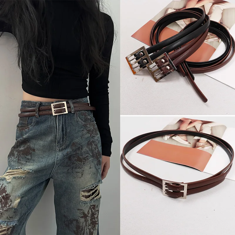 Cinturones de cuero góticos para mujer, cinturón vaquero Punk de diseñador de nicho, cinturón negro con personalidad Unisex para mujer