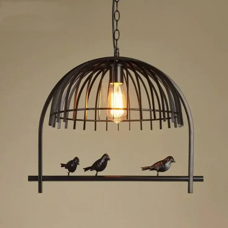 American Retro Loft Iron Cage Simple Creative Study Cafe Bar Industrial Wind Bird Single Head Chandelier