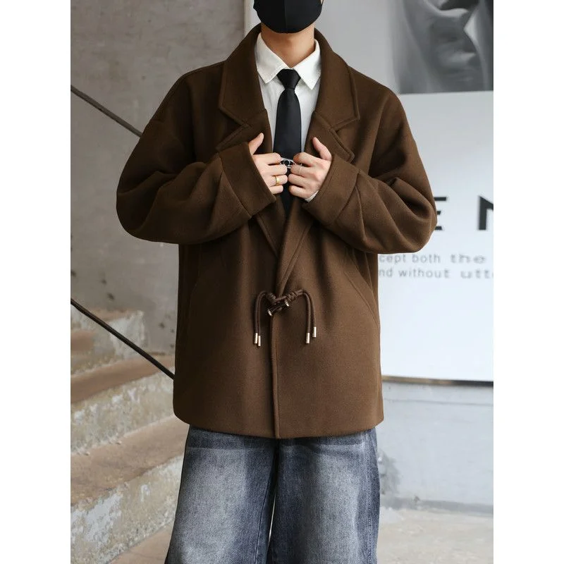 

Wool Blend Jacket Man Class Mens Sporty Classic Safari Style Full-Zip Linen Fluffy Chic Loose Knitted Retro Printed Glossy Soft