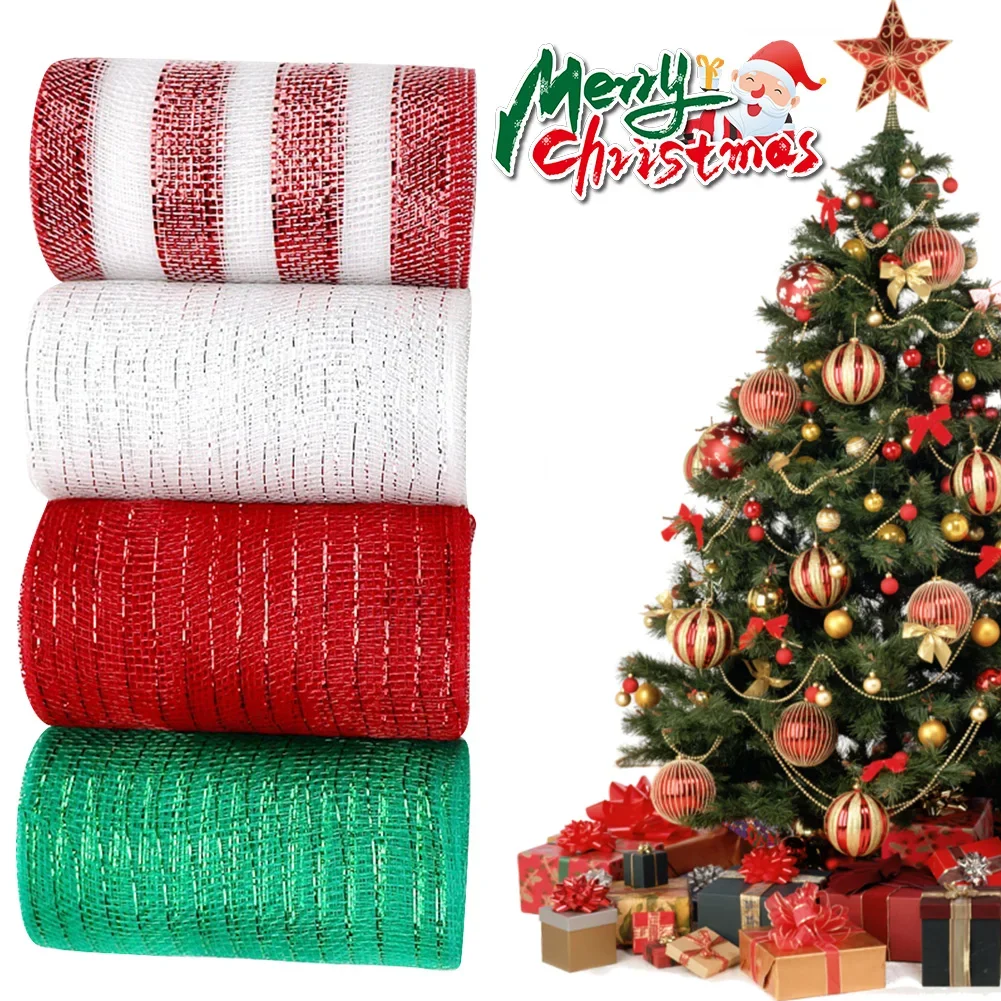 

15cm 10 Yards Red White Christmas Flower Wreath Mesh DIY Xmas Tree Ribbon Decoration Wedding Christmas Gift Wrapping Ribbon