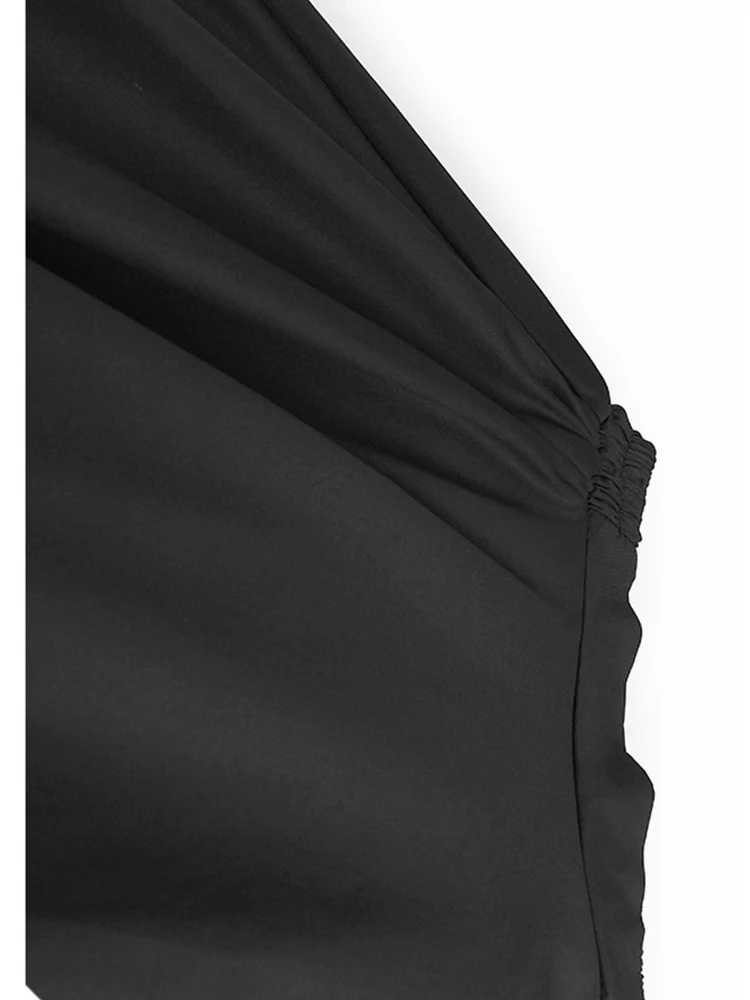 [EAM] High Elastic Waist Black Pleated Shaped Irregular Half-body Skirt Women Fashion Tide New Spring Autumn 2025   1DH5286