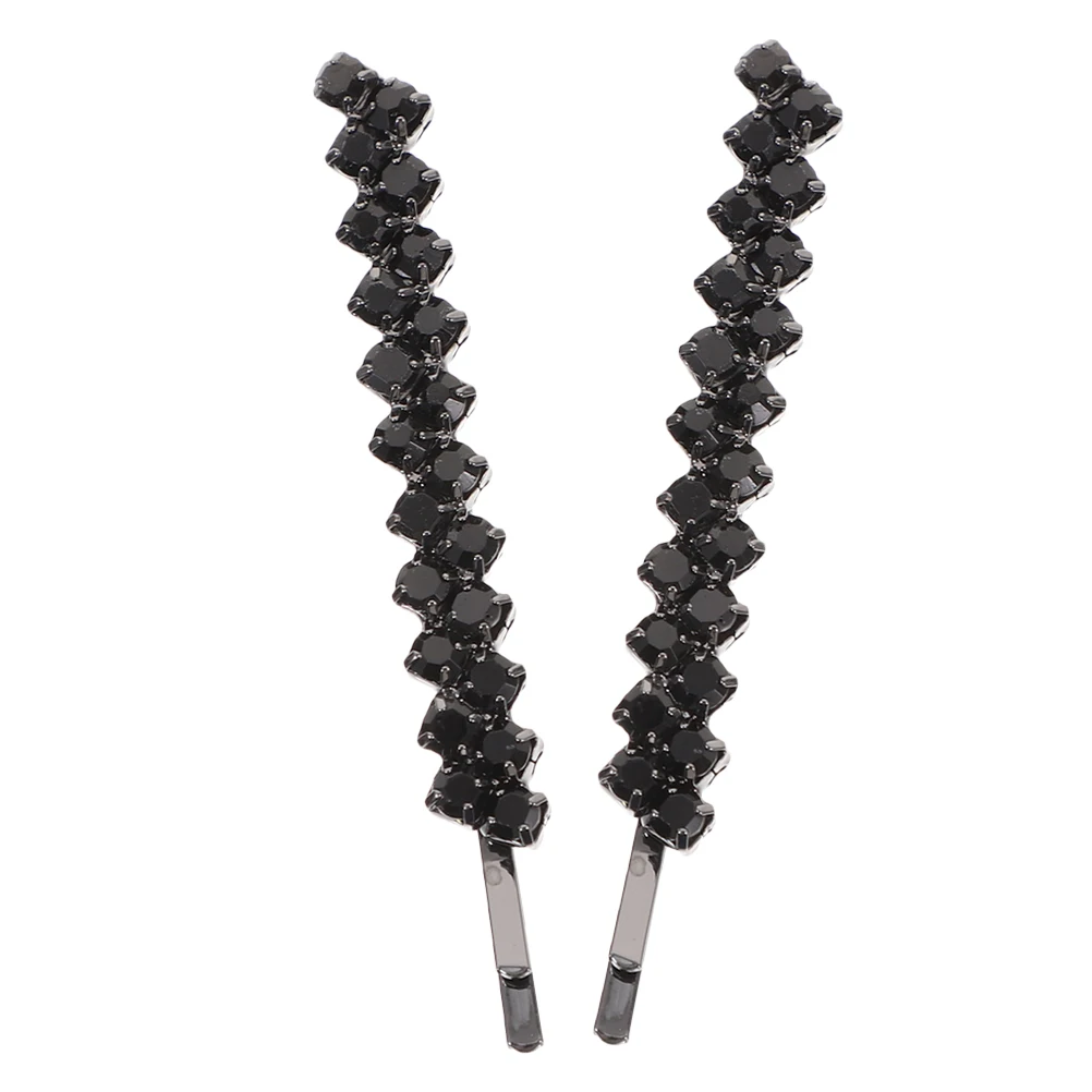 

2pcs Crystal Hairpin Metal Rhinestone Clips Accessories Women Jewelry Glitter Barrettes Pins Black Durable Versatile Formal