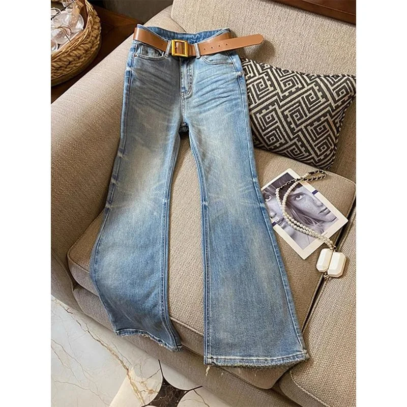 

Blue High Waist Wide Leg Jeans Women's Spring New Arrival Floor-Length Sensation Bell Bottoms Casual High Waist