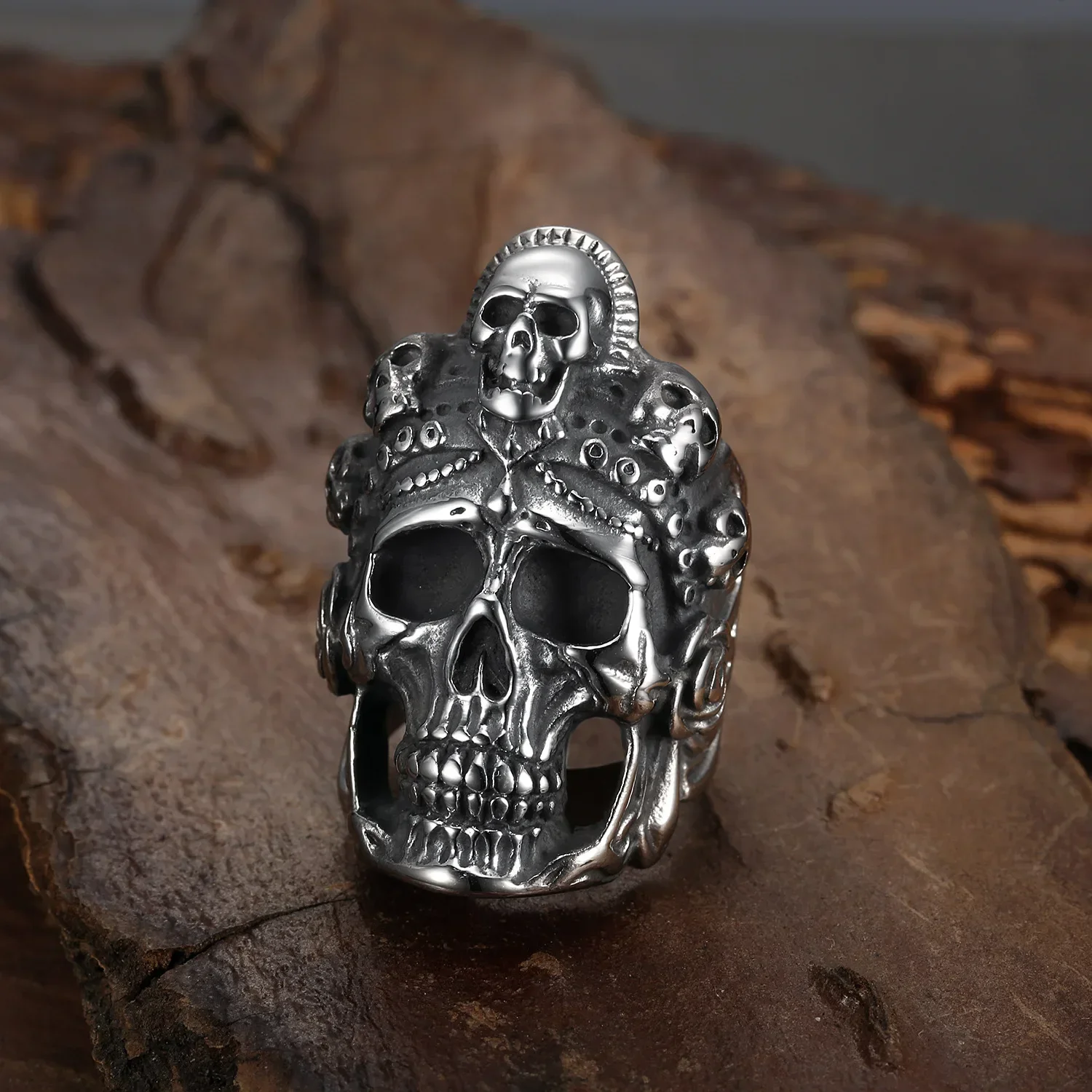 

CHUANGCHENG Personalized Fashion Northern Ghost Stainless Steel Men's Skull Head Rings Size 7-15