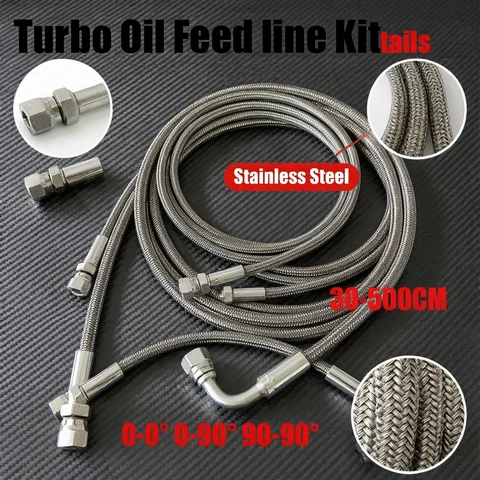 Turbo Feed Line Stainless Steel BraidedAN4 0-90°Straight Hose End Remote Oil Drain Return Line Flexible and Leakproof 30-500CM