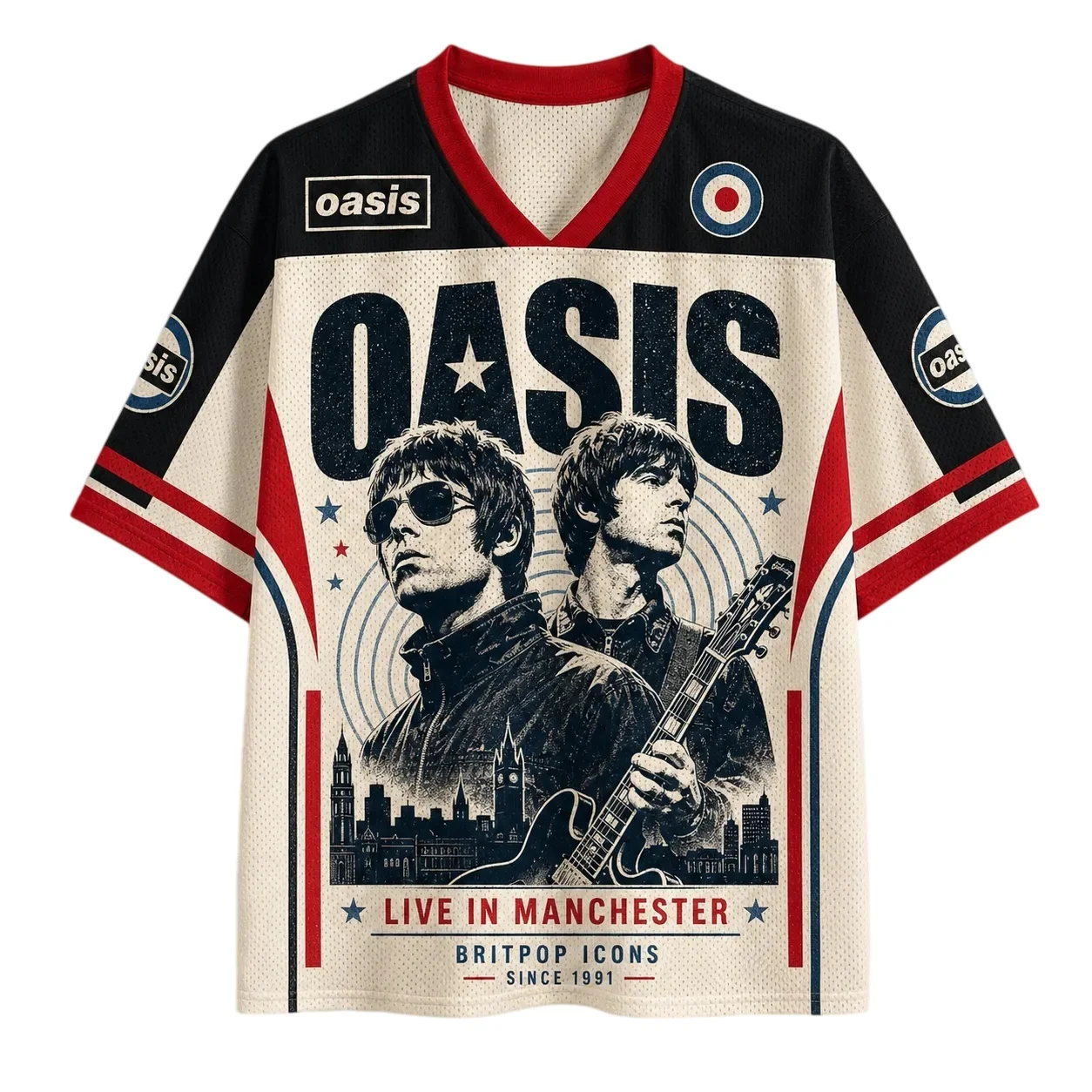 Vintage Britpop Band Portrait Football Jersey V Neck Short Sleeve Retro Music Streetwear Top 90s Album Art Festival Outfit