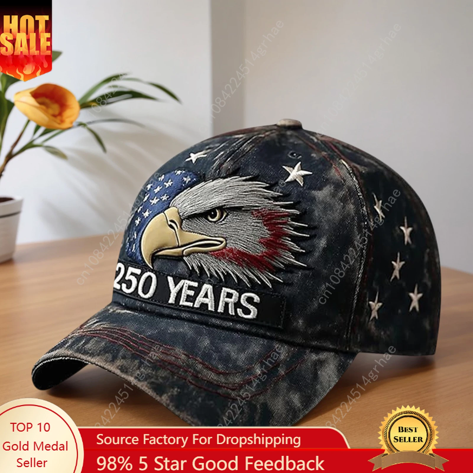 

US 250th Anniversary Cap Adjustable Retro Washed Patriotic Baseball Cap Embroidery Baseball Sun Hat Sports Hat for Men Women