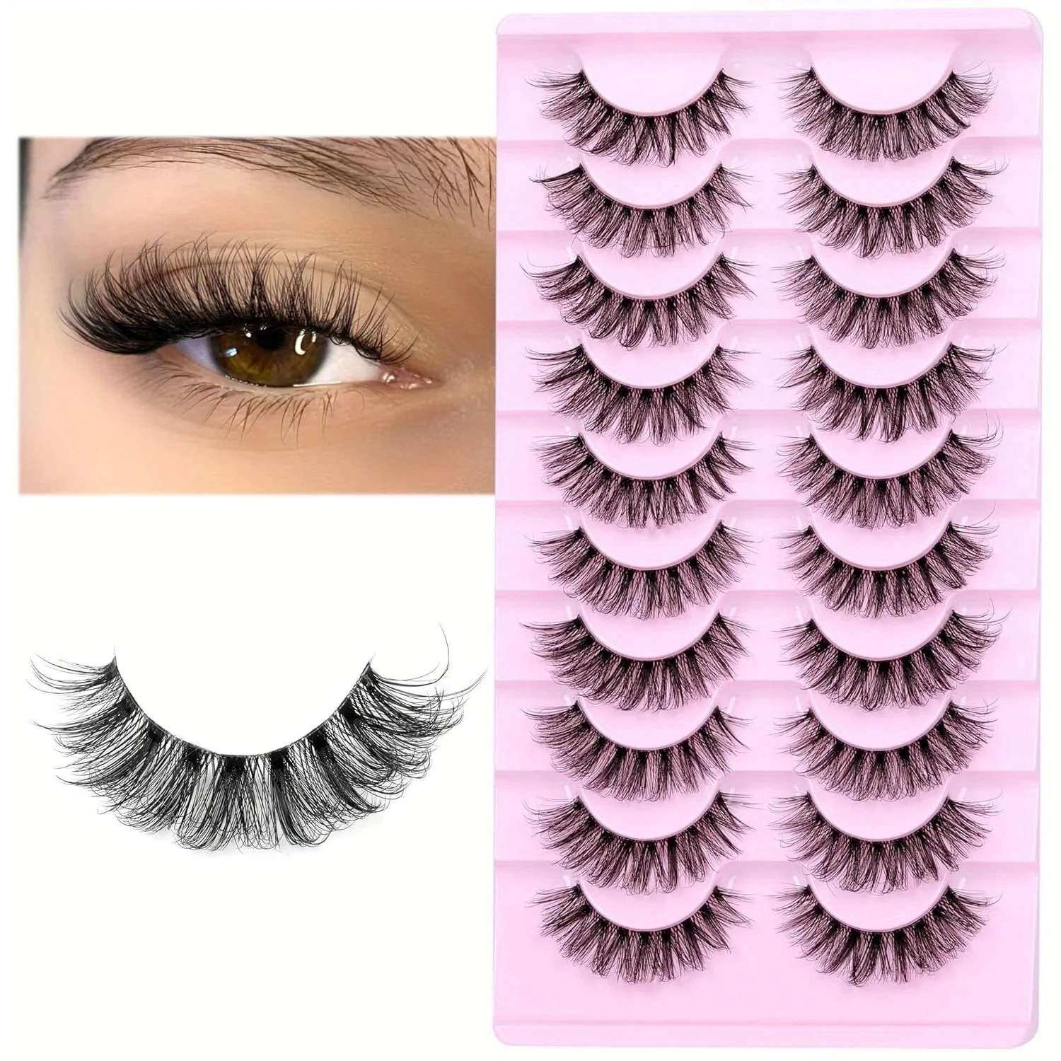 Natural Fluffy D Curl 3D Volume Wispy False Eyelashes with Clear Band - Soft, Lightweight, and  - Reusable Lashes