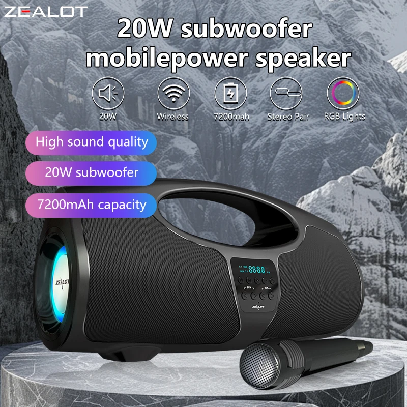 

ZEALOT P1 Portable Outdoor Wireless Speaker with Karaoke Microphone 7200mAh Battery 40W Power Continuous Playtime 10 Hours.