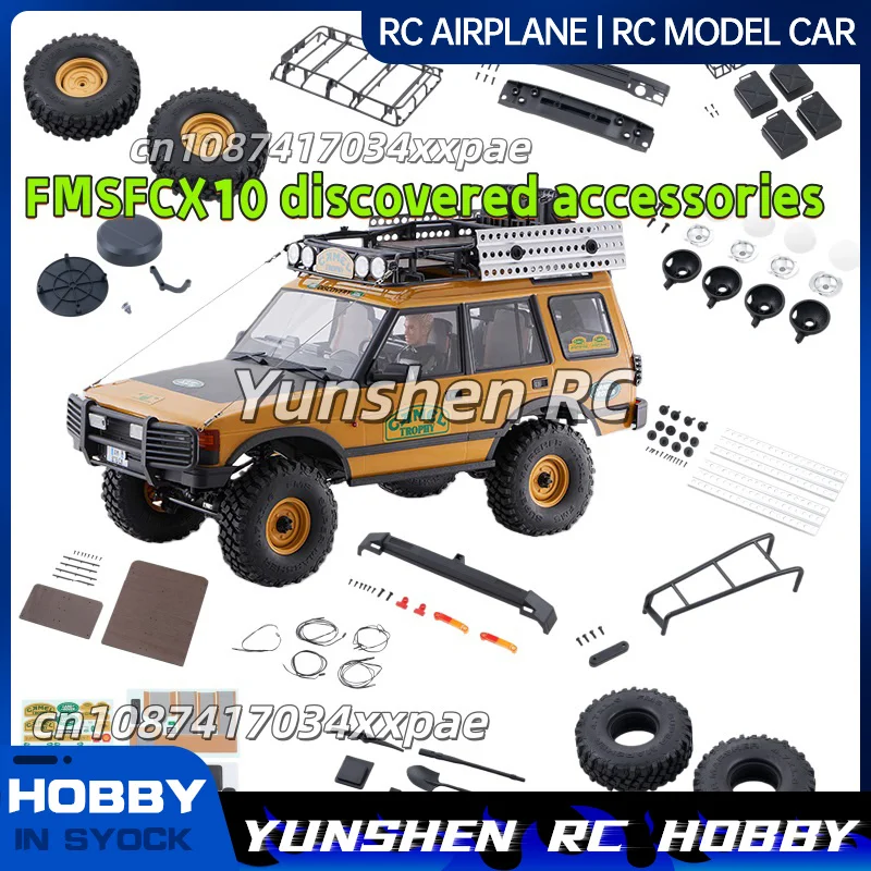 

Fms Fcx10 1/10 Land Rover Camel Cup Discovery Tire Car Shell Luggage Rack Light Grille Original Accessories Complete Set