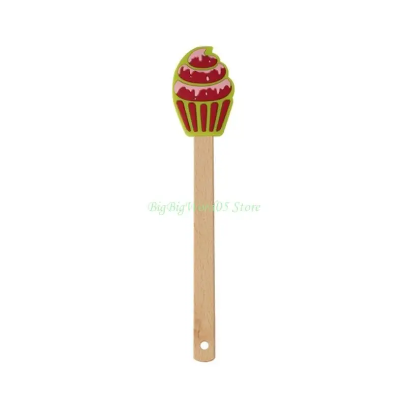 

24TE Christmas Silicone Spatula with Ergonomic Wooden Handle Comfortable Santa Tree Durable Kitchen Baking