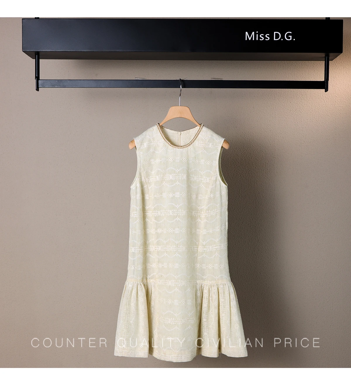 Robe de soirée française élégante, Simple, col ras du cou, sans manches, broderie, taille haute, ligne a, tempérament, robe courte pour femmes