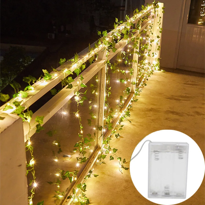 LED Green Leaf Fake Plants String Light Battery Powered Lvy Vines Fairy String Light for Wall Garden Home Christmas Decorations