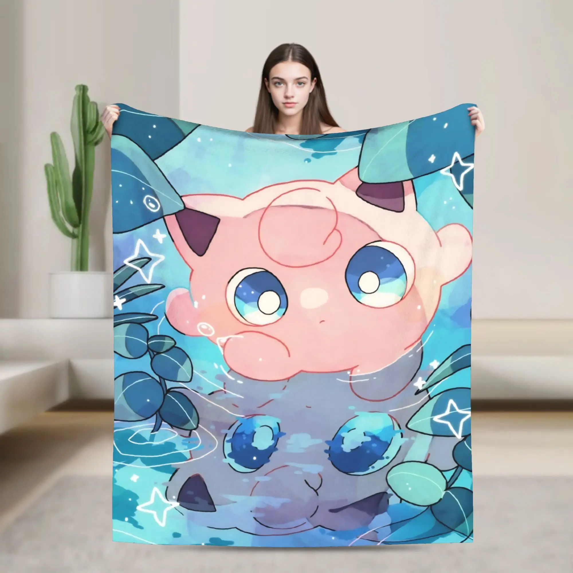 Jigglypuffs Kawaii Blanket Cover Fleece Poke-Mon Anime Lightweight Thin Throw Blanket for Airplane Travel Bed Rug