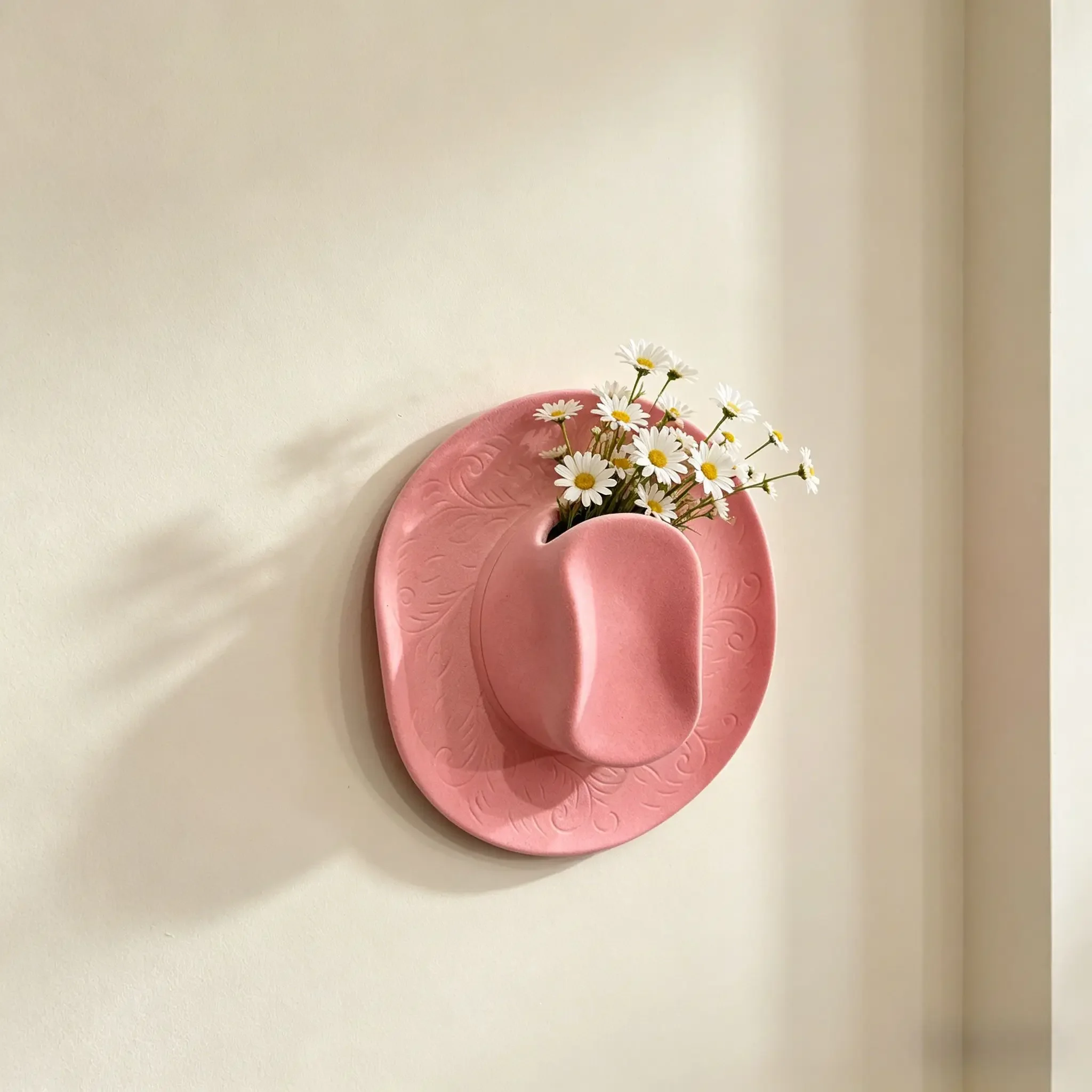 Flocked Resin Western Cowboy Hat Wall Vases Floral Wall Mounted Dried Flower Planter Boho Rustic Wall Decor for Daisy Eucalyptus