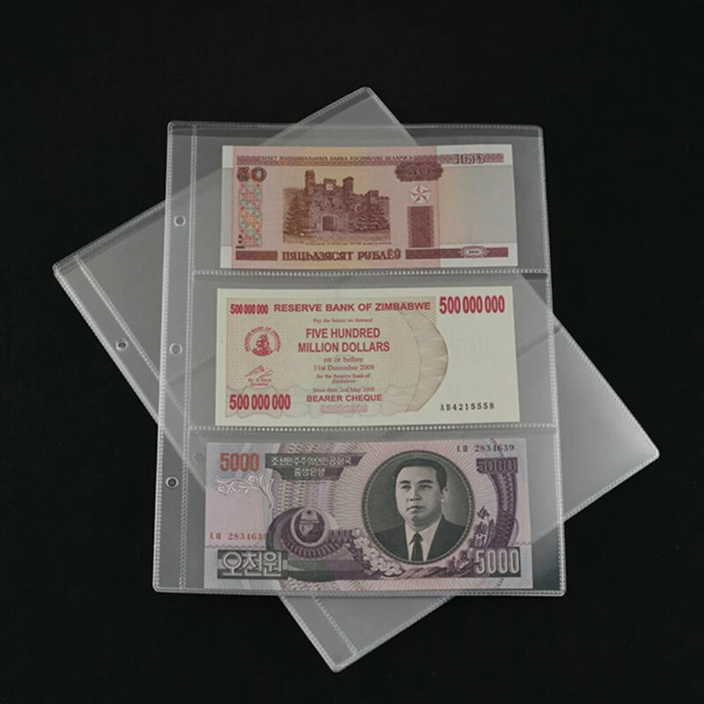 2020 New Convenient Practical Paper Money Album Sheet Storage Accessory Clear Page Portable 10Pcs Accessories Binder Collection