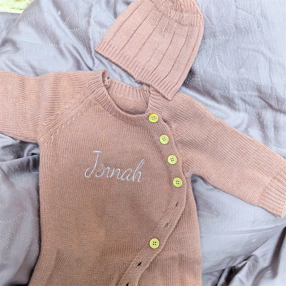 

Baby Jumpsuit Personalized Name Kid's Birth Gift Sweater Jumpsuit Custom Embroidered Baby Shower Gifts Jumpsuit Set with Hat