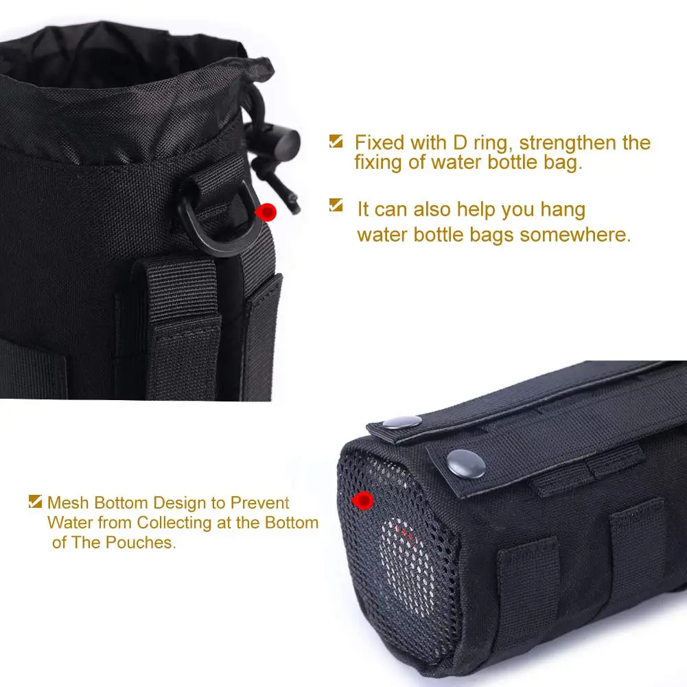 Travel Sports Mesh Water Bottles Pouch Bag, Tactical Drawstring Molle Water Bottle Holder Tactical Hydration Carrier Pouches