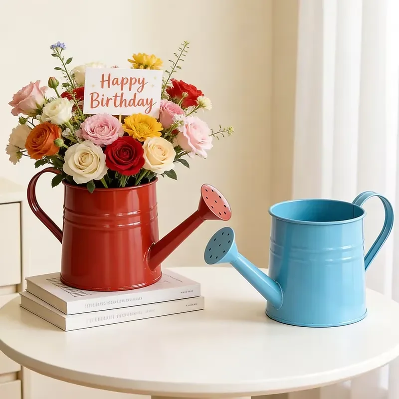 Cute Durable Candy Colored Alloy Watering Can 1000ml Capacity Suitable for Flower Shop Bouquet Decoration Wholesale Available