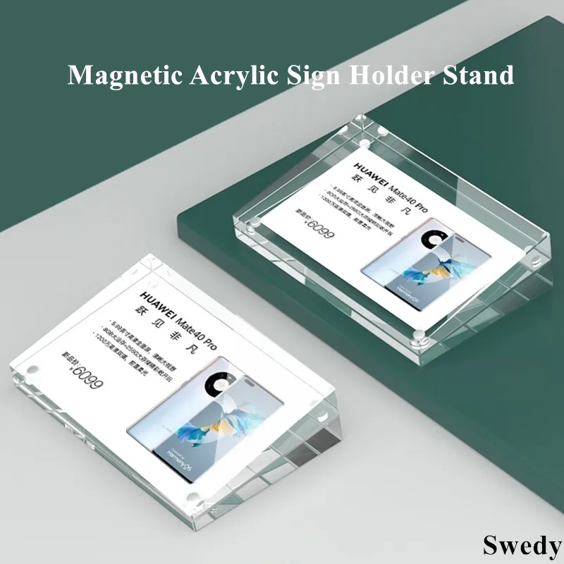 90x55mm Magnetic Photo Picture Frame Block Acrylic Sign Holder Display Stand Mini Price Label Paper Holder Tags