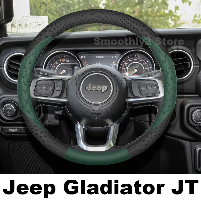 

Leather Car Steering Wheel Cover For Jeep Gladiator JT JL 2023-2025 Non-slip Auto Steering Wheel Jeep Gladiator Accessories
