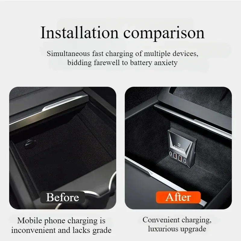 For Tesla Model 3 Highland 2024 90W Fast Charging Expansion Dock Central Bottom Hide Cigarette Lighter Charger Car Accessories