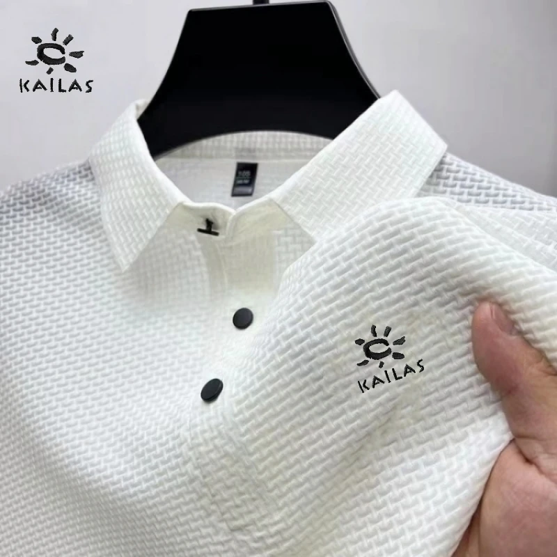 Summer New Embroidered Silk Elastic Polo Shirt for Men's Luxury Trend Fashion Leisure Breathable Cool Short Sleeved T-shirt Top