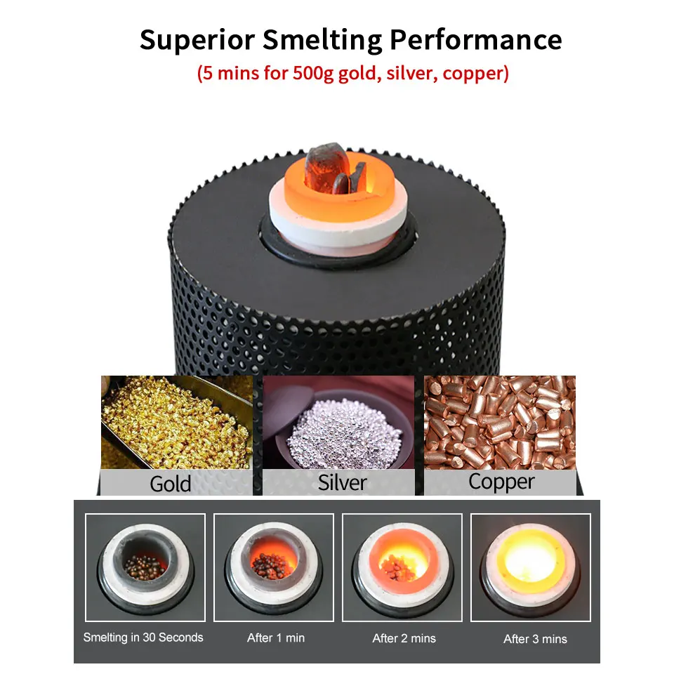 1200 Degree 1-3 KG Portable Fast Heating Temperature Control Induction Melting Furnace Gold Smelting Machine Jewelry Making Tool