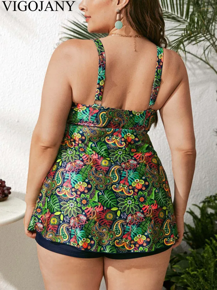 VigoJany 2025 Sexy Print Strapped Plus Size Tankini Set Women High Waist Push Up Big 2-częściowy kostium kąpielowy plażowy duży kostium kąpielowy