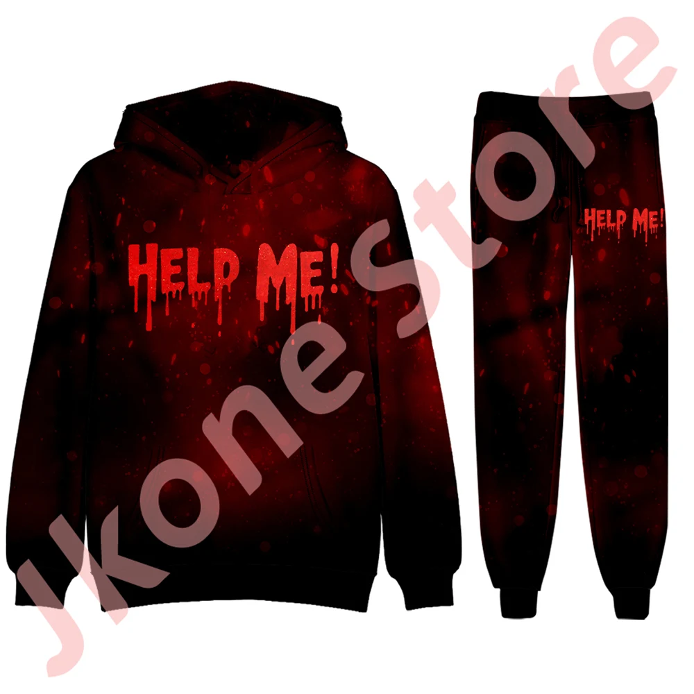 Help Me Bloody Hoodies Jogger Pants Halloween Blood Horror Logo Merch Cosplay Women Men Fashion Streetwear Set