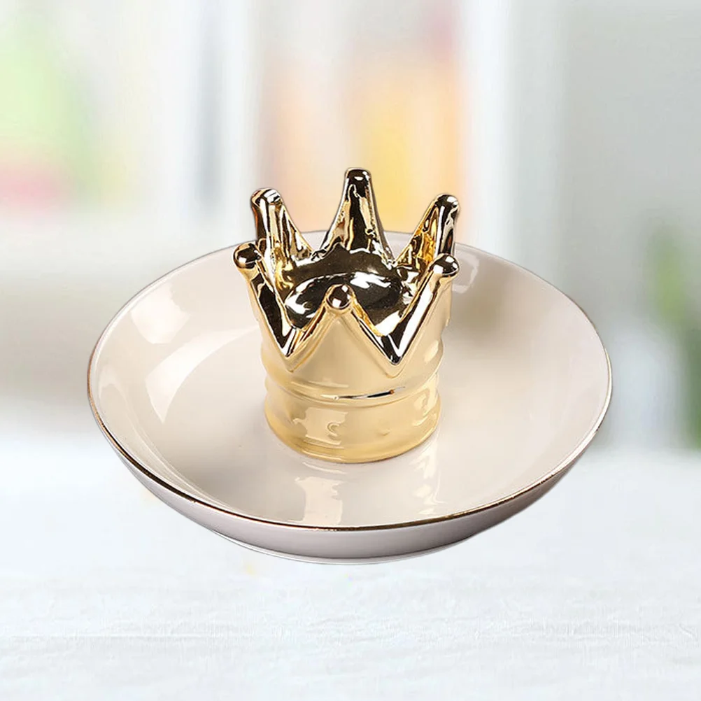 

Porcelain Ring Holder Crown Jewelry Tray Smooth Ceramic Dish for Women Bracelet Necklace Earring Organizer Decorative Home Decor