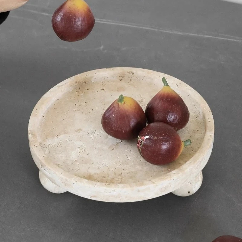 Vintage Marble Tray with 3 Legs Versatile Stone Plate for Bathroom Perfume Jewelry Dish Dining Fruit Bowl Retro Home Decoration