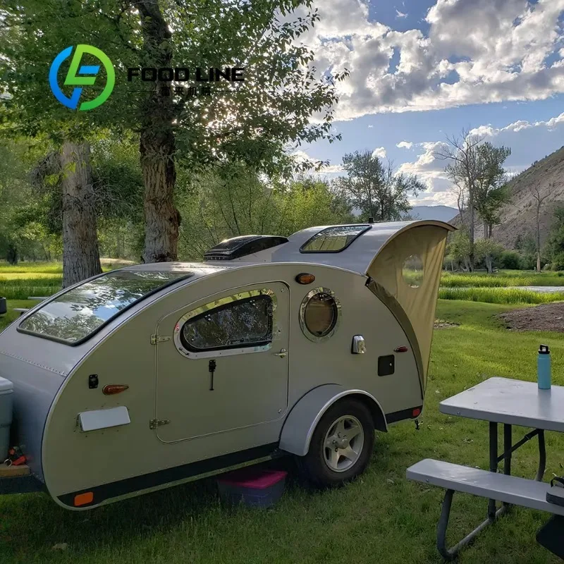 Lightweight Camper Trailer Teardrop Trailer RV Caravan Camping Travel Trailer Offroad with Tent and Kitchen