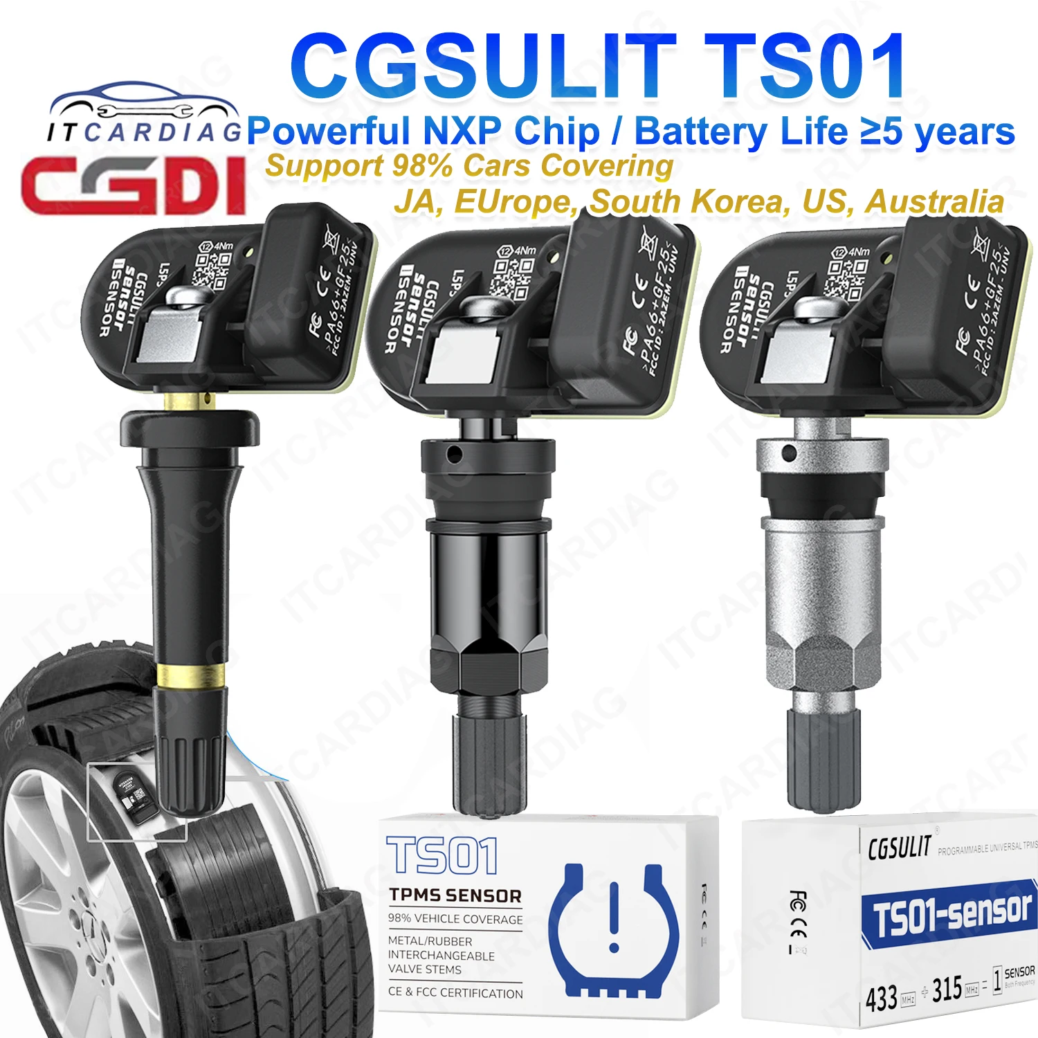 

CGDI CGSULIT TS01 315mhz 433mhz 2in1 Sensor Work with CGDI TPMS 90 T90 Car Tire Pressure Monitoring System TMPS Programming Tool