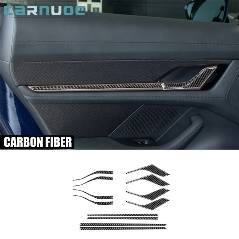 

For Porsche Taycan 2019 2020 2021 2022 Carbon Fiber Inner Handle Trim Strip Stickers Car Decorative Interior Accessories