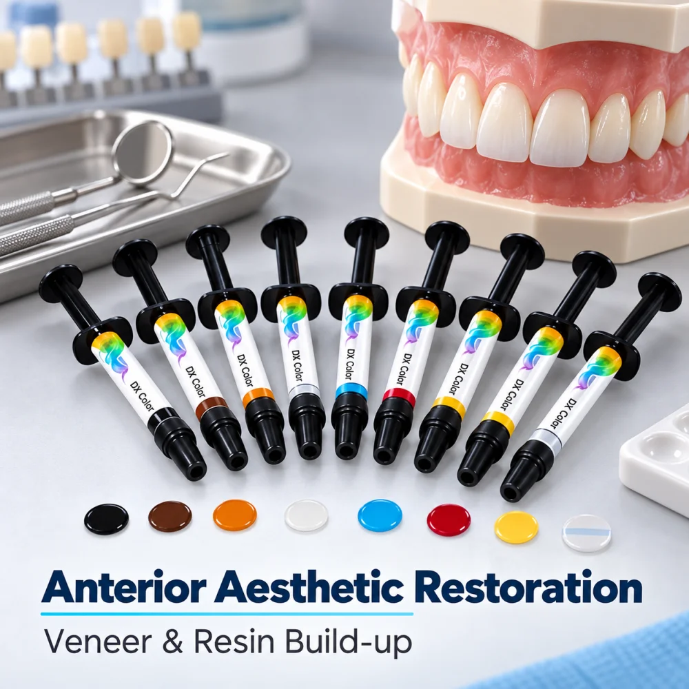 Dentex REAL COLOR Light Cure Color Pastes 8 Colors Dental Composite Resin Staining Kit for Anterior Aesthetic Restorations