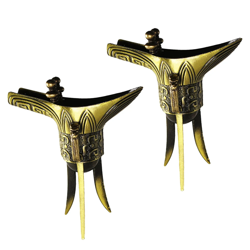 

2 Pcs Archaize Bronze Cup Ancient Chinese Style Cup Handmade Office Home Decor Lightweight Realistic nament Souvenir