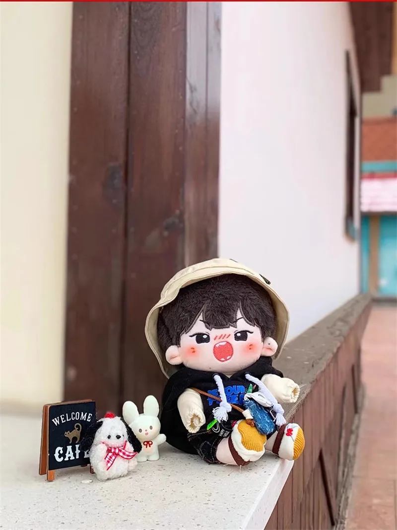 

Latest 20cm Doll Clothes Black Hoodies For 20cm Idol Doll Clothes Sun Hat Handsome Shoes For Plush Toys Doll 20cm