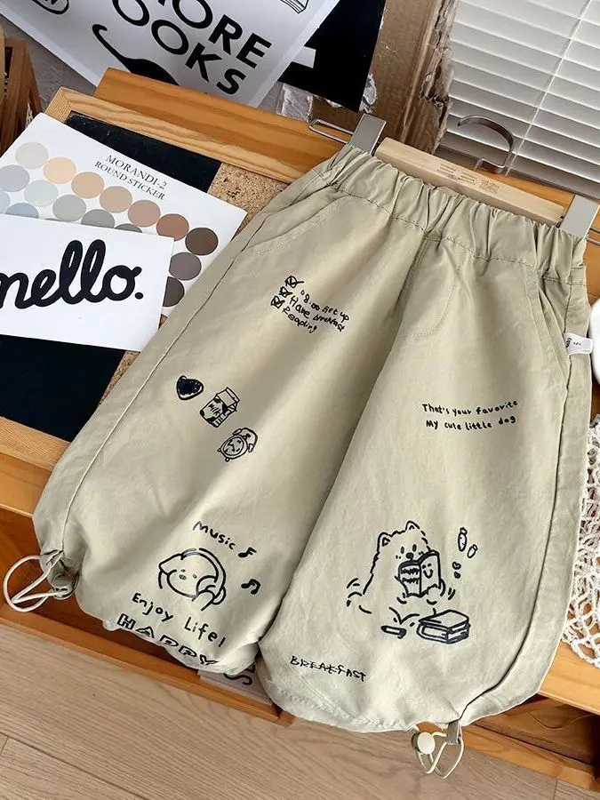 Comfortable Printed Casual Pants for Boys And Girls Spring 2026 High Waist Straight Leg Loose Fit Korean Sle Cotton orts