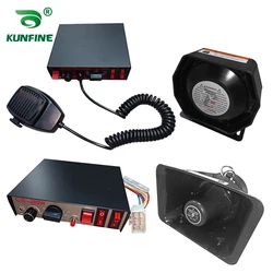 KUNFINE 12V 24V Federal Signal 200W Vehicle Warning Horn Police Wireless Car Siren 10 tones with Microphone 2 light switches