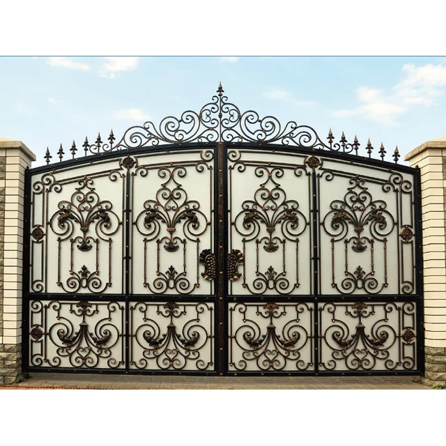 Custom Elegant Durable Traditional Wrought Iron Swing Gate for Exterior Home Garden Entry Courtyard